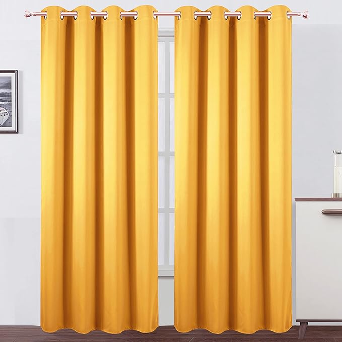 LEMOMO Blackout Curtains 66 x 84 inch/Yellow Curtains Set of 2 Panels/Thermal Insulated Room Darkening Bedroom Curtains