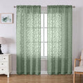Lecloud Leia Sage Green Sheer Curtains 72 Inches Long 2 Panels, Jacquard Texture Leaves Voile Curtain Balance Light & Privacy, Dual Rod Pockets Drapes for Living Room Bedroom, Each 42" W x 72" L