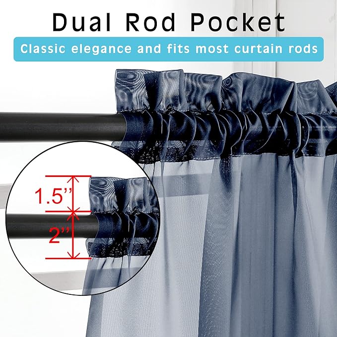 OVZME 2 Panels Sheer Navy Blue Curtains 54 Inches Length Window Treatment for Kitchen, Elegant Airy Transparent Curtain Draperies Rod Pocket for Kids Living Room, Each 42 Width 54 Length
