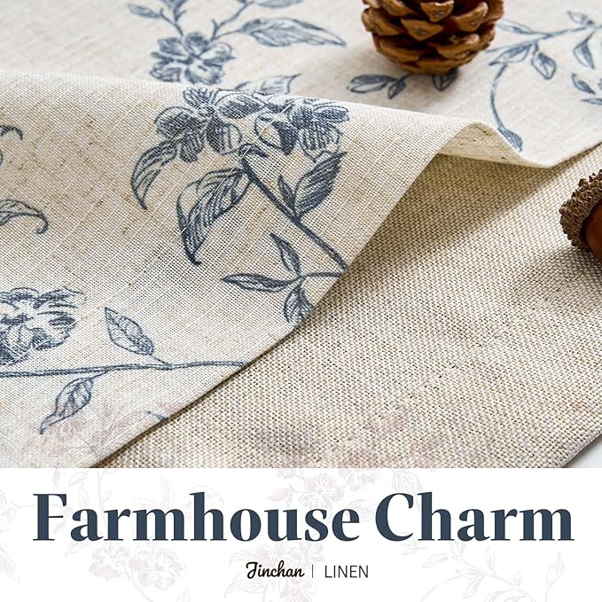 jinchan Linen Kitchen Valance for Windows 16 Inch Floral Double Layer Valance Living Room Laundry Room Darkening Rustic Cottagecore Farmhouse Flower Window Treatment 1 Panel Blue on Linen