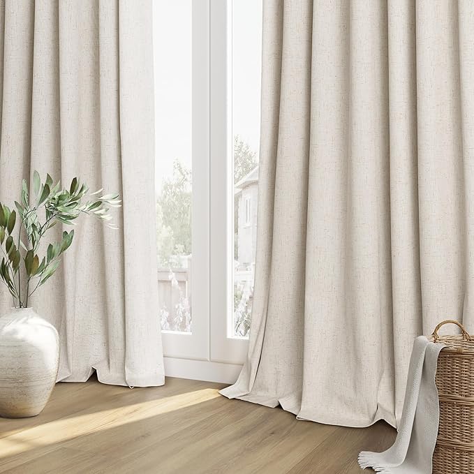 Guken 100% Blackout Linen Curtains 102 Inch Length 2 Panels Set for Living Room Bedroom Back Tab Thermal Insulated Black Out Drapes Room Darkening Room Darkening Farmhosue Window Curtains, 52x102