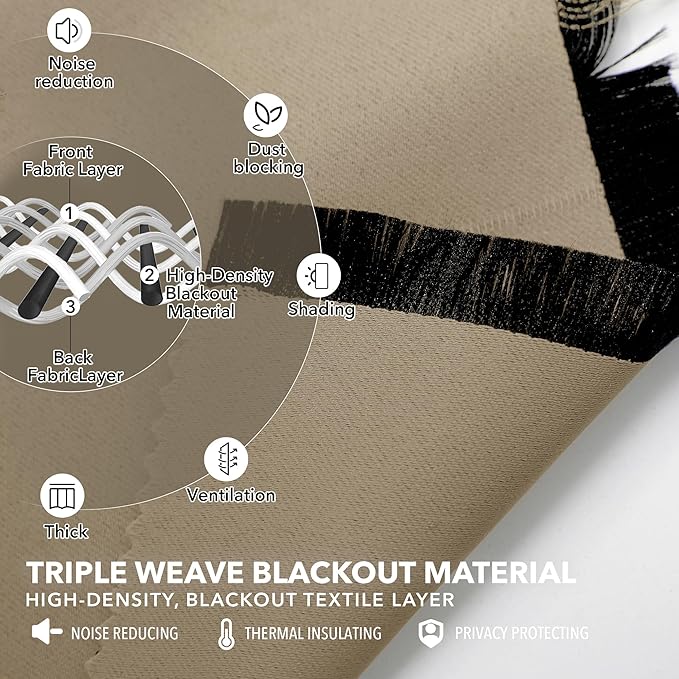 Deconovo Blackout Curtains for Kitchen Window Back Tab and Rod Pocket Curtains Room Darkening Curtains 52Wx45L Inch Khaki 2 Panels