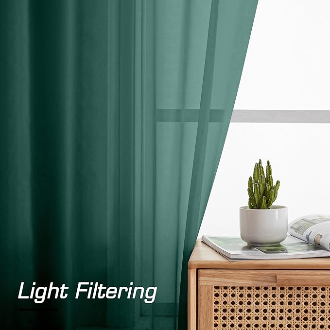 Simplebrand Hunter Green Sheer Curtains 84 Inches Long 2 Panels, Light Filtering Rod Pocket Solid Color Window Sheer Curtain Panels, Elegant Curtains & Drapes for Living Room, Bedroom, 42" W x 84" L