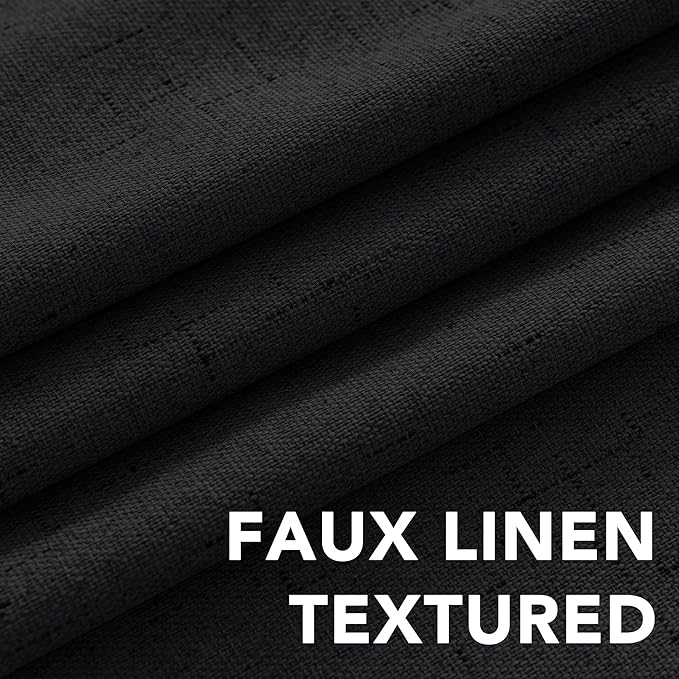 H.VERSAILTEX Bedroom Curtains Blackout Linen Blackout Curtains 84 Inches Long, 100% Blackout Thermal Textured Linen Look Curtain Draperies Grommet with White Liner, 2 Panels, Black