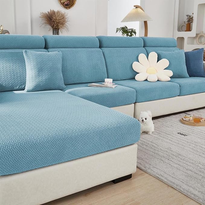 Sofa Covers Couch Covers for Sofa Pet Friendly Couch Cushion Covers Universal Sofa Covers Washable Stretch Slipcovers for Sectional Sofa (Texture Sea Blue,Chaise Cover)