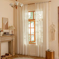 MYSKY HOME Bohemian Linen Sheer Macrame Curtains 72 Inch Length, Back Tab Country Farmhouse Light Filtering Privacy Short Drapes for Bedroom Living Room, 50" W×72" L, Linen, 2 Panels