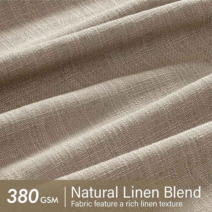MIULEE Pinch Pleated Thick Linen Curtains 96 Inches Long 2 Panels for Living Room Bedroom, Memory Trained Pleat Drapes Light Filtering Grey Beige Semi Sheer Window Curtains Hooks Rings Back Tab