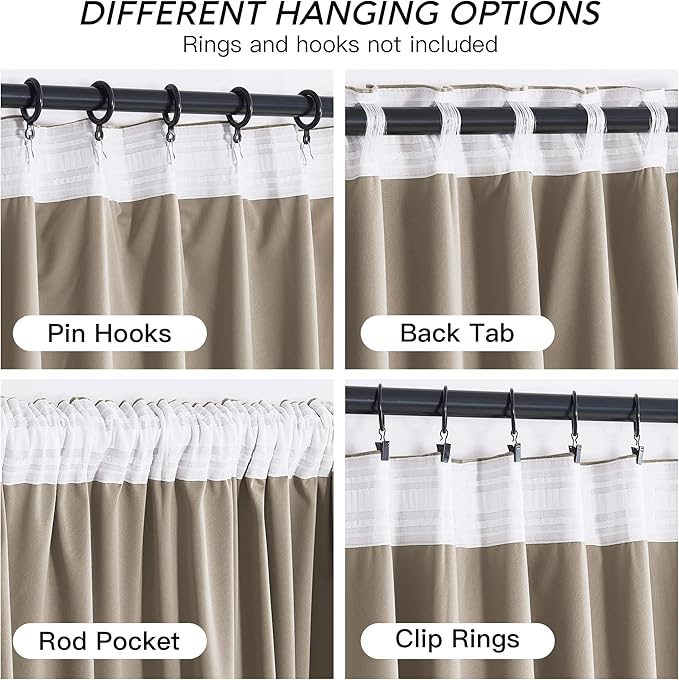 RYB HOME Camel Beige Velvet Curtains 102 inches with Hook Belt, Soft Fabric Room Darkening Thermal Insulated Luxurious Home Decor Curtains for Living Room Bedroom, W 52" x L 102", 2 Panels Set