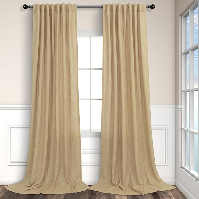 Tan Beige Curtains 96 Inches Long for Living Room 2 Panels Pocket Back Tab Semi Sheer Linen Rustic Neutral Earth Light Brown Room Decor Khaki Taupe Camel Burlap Curtains for Bedroom Cottagecore Fall