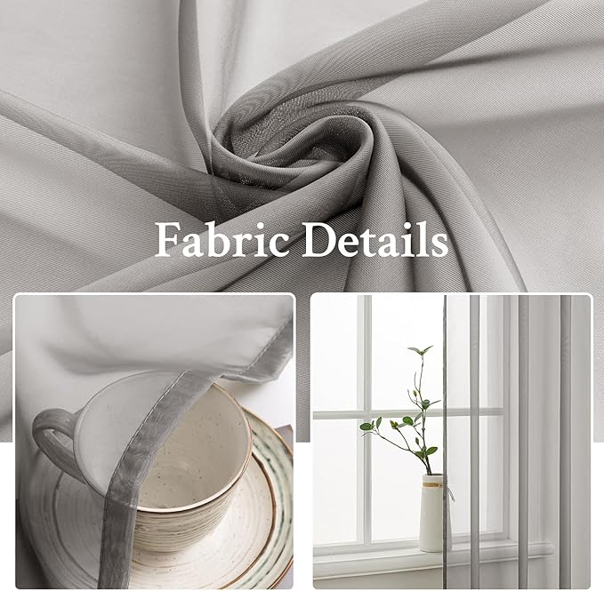 MIULEE 2 Panels Solid Color Sheer Window Curtains Elegant Window Voile Panels/Drapes/Treatment for Bedroom Living Room (54X108 Inches Grey)