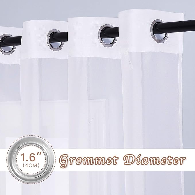 NICETOWN Living Room Window Curtains Sheer Textured 84" Long, Grommet Casual Voile Sheer Airy Window Treatments for Sliding Door, 140" Wide Total 2 Panels, White