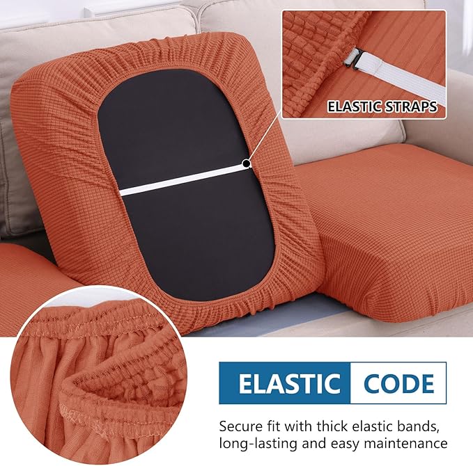hyha Waterproof Couch Cushion Covers for Pets, Non Slip Sofa Seat Cover for Dogs Washable, Soft Thick Stretch Jacquard Fabric, Sofa Slipcovers with Elastic Bottom (3 Pieces, Rust)