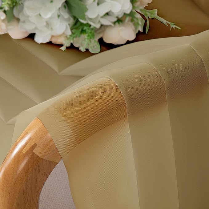 Simplebrand Gold Sheer Curtains 90 Inches Long 2 Panels, Light Filtering Rod Pocket Solid Color Window Sheer Curtain Panels, Elegant Curtains & Drapes for Living Room, Bedroom, 59" W x 90" L