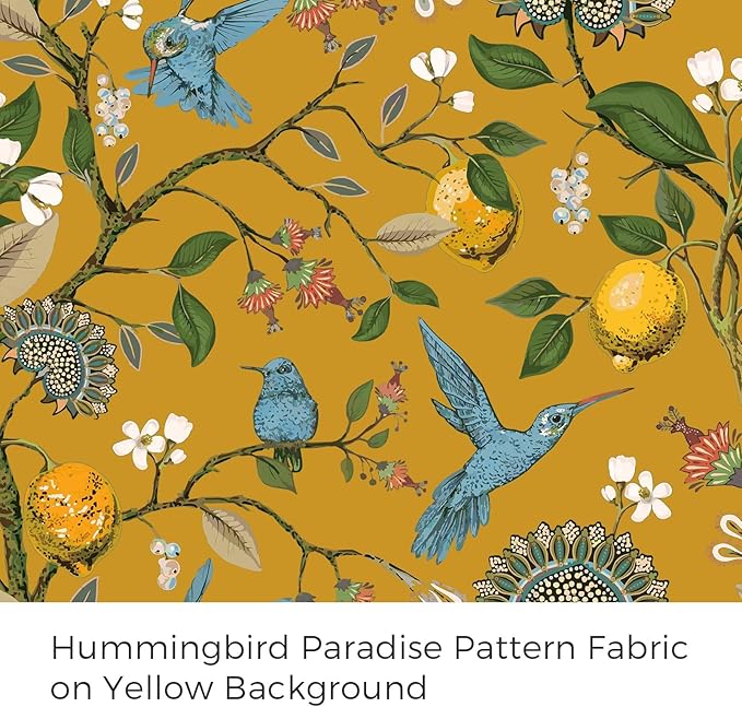 Topfinel Mustard Yellow Vintage Curtains & Drapes 84 Inches Long, Grommet Luxury Whimsical Floral Lemon Hummingbird Patterned Waverly Mid Century Colorful Blackout Drapes for Living Room Bedroom