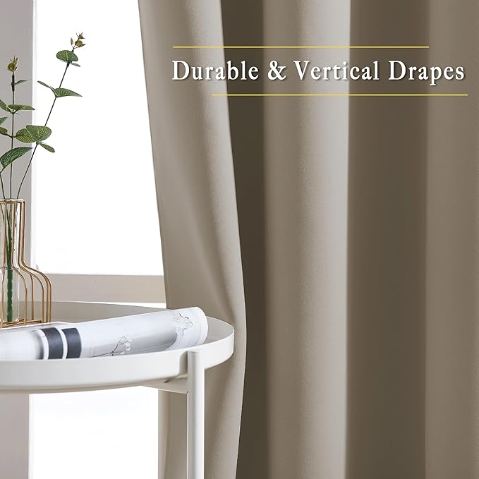 NICETOWN Room Darkening Curtains and Drapes for Bedroom - Grommet Energy Saving Thermal Insulated Light Blocking Window Treatments for Kitchen (Taupe, 1 Pair, W66 x L54)