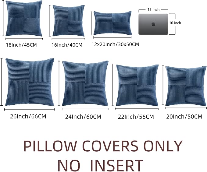 Fancy Homi 2 Packs Dusty Blue Samll Decorative Throw Pillow Covers 14x14 Inch with for Couch Bed Sofa, Rustic Farmhouse Boho Home Decor, Soft Corss Patchwork Corduroy Square Cushion Case 35x35 cm