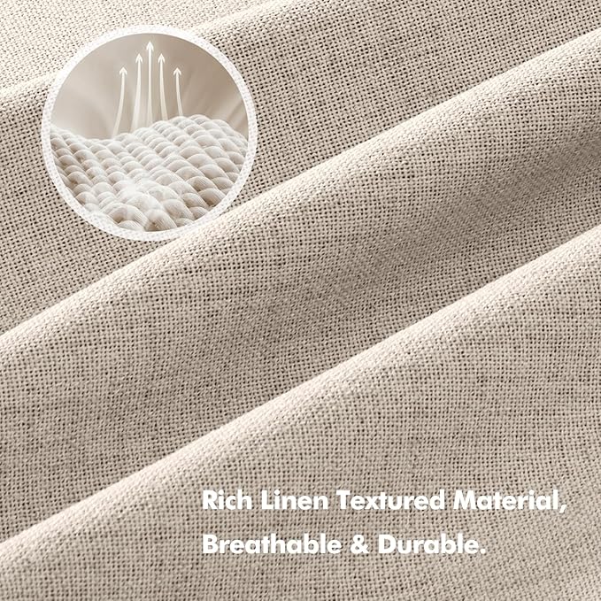 MIULEE 100% Blackout Linen Curtains for Bedroom, Natural Solid Luxury Decor Thermal Insulation Room Darkening Drapes for Living Room Nursery Back Tab Rod Pocket 42 x 90 Inches, 2 Panels