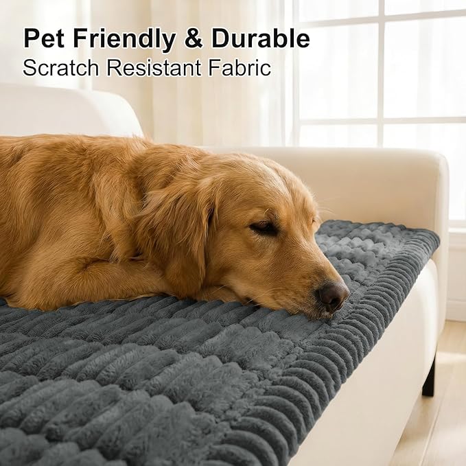 Smiry Couch Cover for Dogs Washable, Non Slip Fuzzy Pet Couch Covers for 3 Cushion Sofa Pet Friendly, Thick Soft Sofa Slipcovers Cushion Protector (Dark Grey, 27.6" x 47")