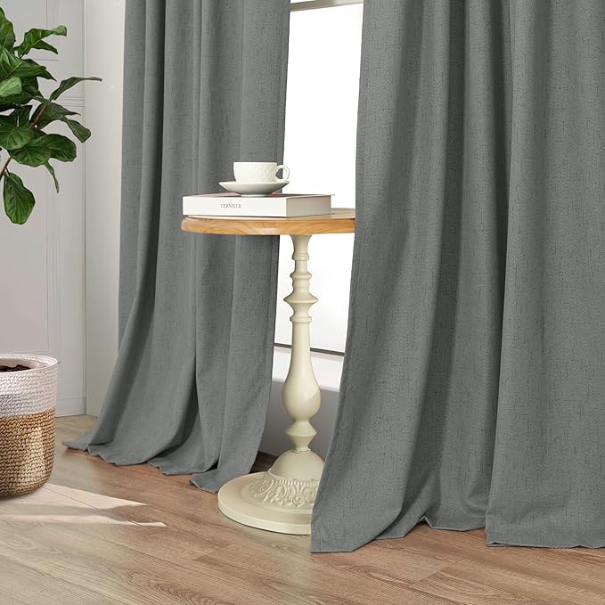Thick Blackout Curtains for Living Room 2 Panels Set 90 Inches Long Faux Linen Grey Room Darkening Curtains for Bedroom Heavy Deadening Soundproof Drape for Window Doorway 90 Length Charcoal Dark Gray