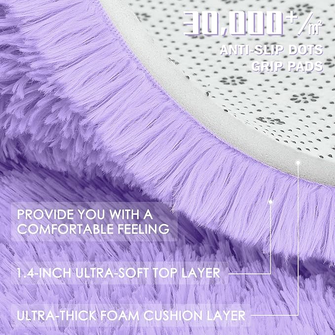 OLANLY 5x8 Machine Washable Large Area Rugs for Living Room, Bedroom, Soft Fluffy Shaggy Bedside Rug, Indoor Floor Carpet for Kids Girls and Boys, Dorms, Nursery, Home Decor Aesthetic, Light Purple