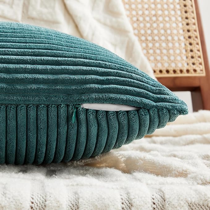 Fancy Homi 2 Packs Teal Big Decorative Throw Pillow Covers 24x24 Inch for Living Room Couch Bed, Rustic Farmhouse Boho Home Decor, Soft Corss Corduroy Patchwork Accent Square Cushion Case 60x60 cm