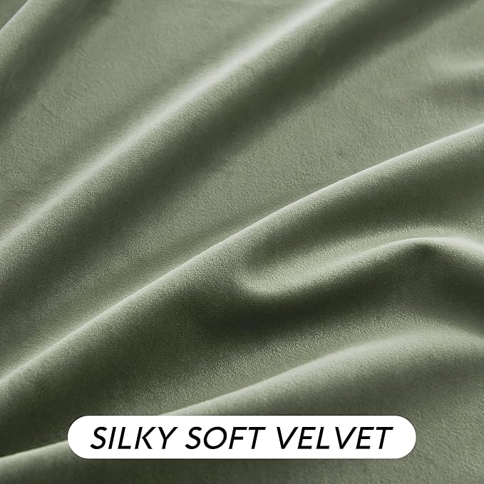 RYB HOME Sage Green Velvet Curtains 102 inches with Hook Belt, Soft Fabric Room Darkening Thermal Insulated Luxurious Home Decor Curtains for Living Room Bedroom, W 52" x L 102", 2 Panels Set