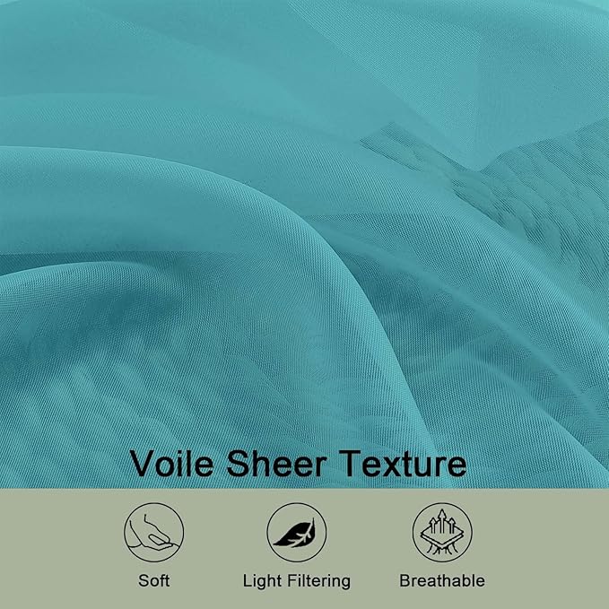 OWENIE Extra Long Turquoise Sheer Curtains 96 Inches Long 2 Panels Set, Soft Lightweight Airy Voile Sheer Curtain for Bedroom Living Room, Rod Pocket Solid Color Farmhouse Curtains, 59" Wx96 L Inch
