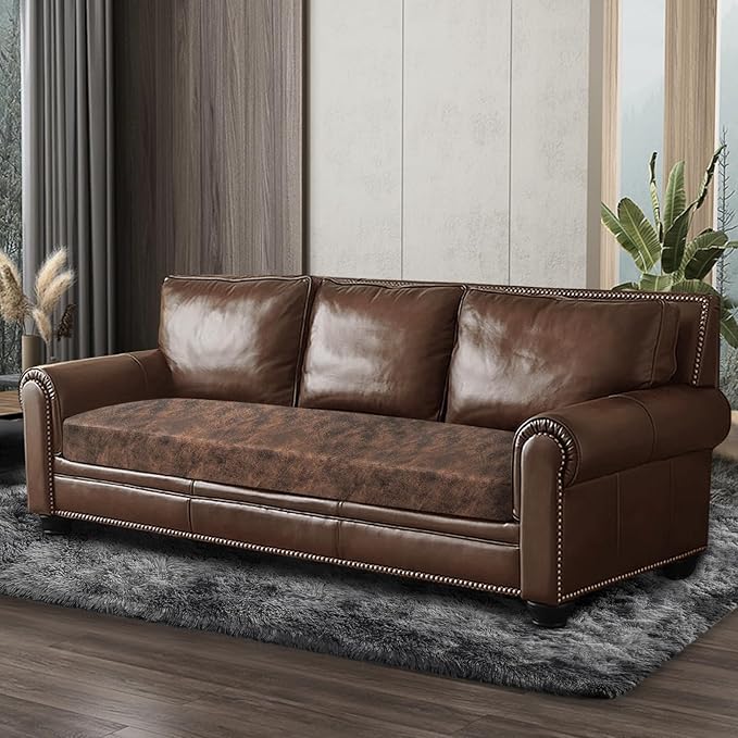 Leather Look Couch Cushion Covers Sofa Seat Slipcovers Sets Couches Furniture Protector for Sectional Armchair Loveseat Pets Kids Stretch Spandex Fabric (1 Cushion XL Sofa, Dark Brown)