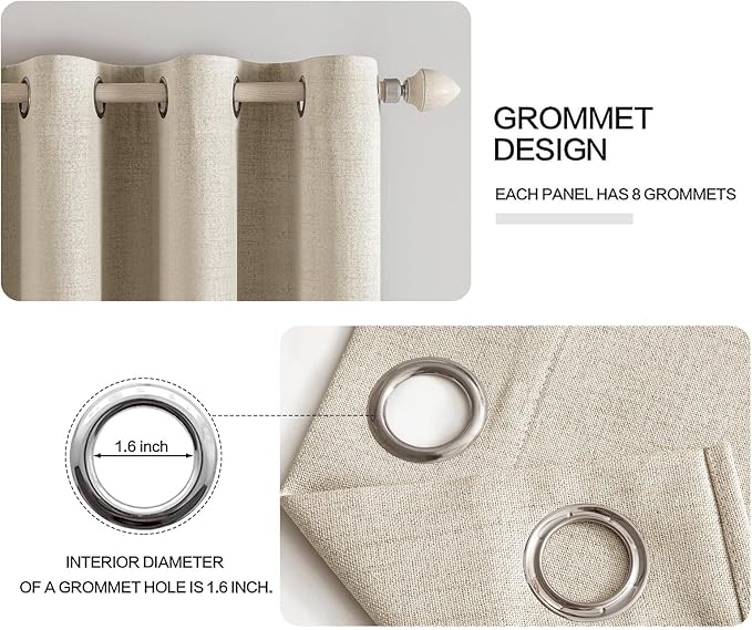 MIULEE Linen Curtains for Bedroom 100% Blackout Thermal Insulated Stone Grommet Room Darkening Curtains & Drapes Fall Decor for Living Room Nursery 52 x 90 Inch (2 Panels)