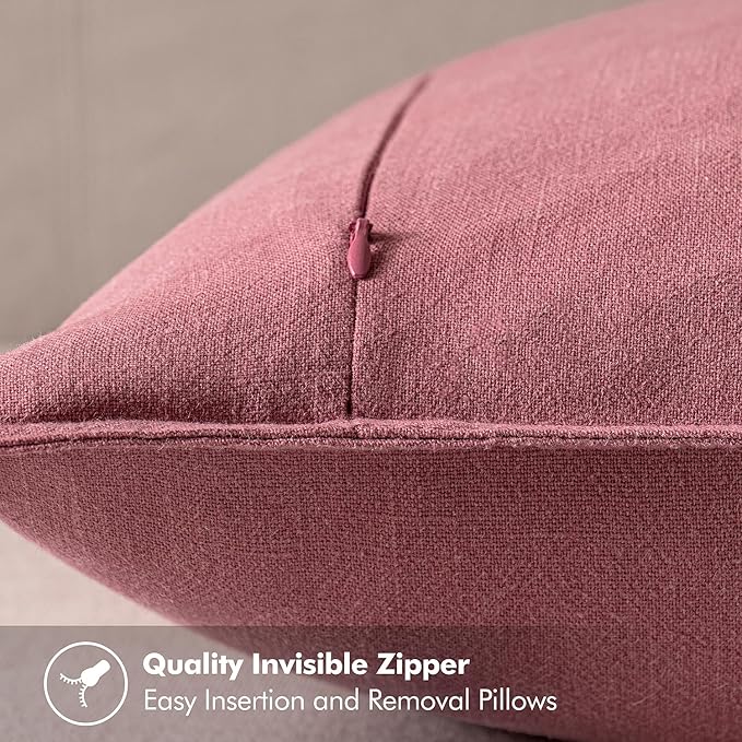MIULEE Decorative Linen Euro Sham Pillow Covers 24x24 Cranberry Red Boho Farmhouse Neutral Couch Throw Pillows for Bed Pack of 2 Accent Modern Pillowcase Sofa Livingroom Home Decor