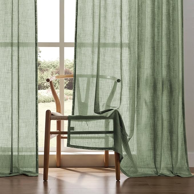 Joydeco Linen Curtains 108 Inch Length 2 Panel Sets,Light Filtering Curtains for Bedroom 52 Inch Wide Living Room Drapes with Back Tabs & Rod Pockets (W52 x L108 Inch, Loden)