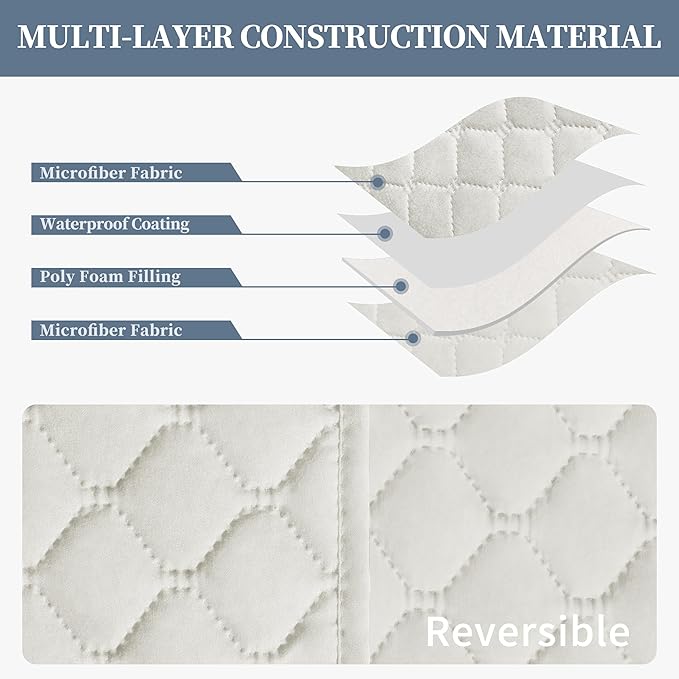 ISSUNTEX Double Protection 100% Waterproof Sofa Covers for Living Room, Couch Covers for 3 Cushion Couch Sofa, Reversible Furniture Protector Sofa Cover for Dogs, Pets, Kids (Sofa, Ivory/Ivory)