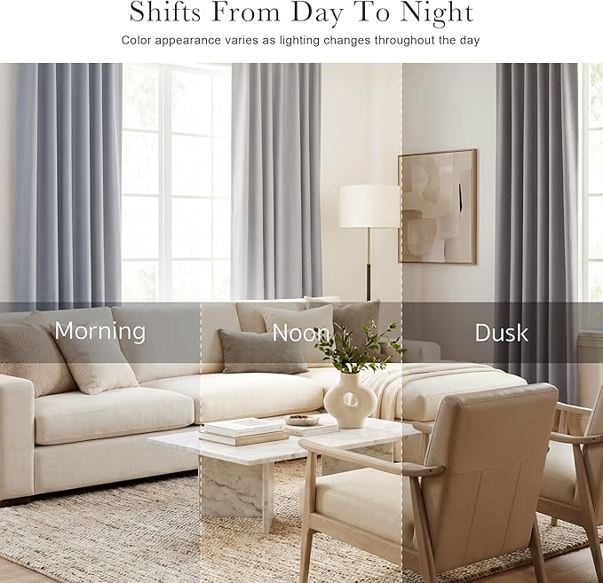 PONY DANCE Gray Blackout Curtains - Window Treatments Thermal Insulated Light Blocking Drapes Back Tab/Rod Pocket Short Curtain Panels for Bedroom & Kitchen, 42 W x 45 L, Silver Grey, 1 Pair