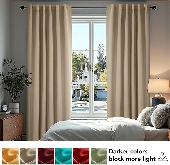 Deconovo Blackout Curtains, Thermal Insulated, W70 x L108 2 Panels, Back Tab, Machine Washable, Room-Darkening Drapes for Bedroom/Living Room Khaki