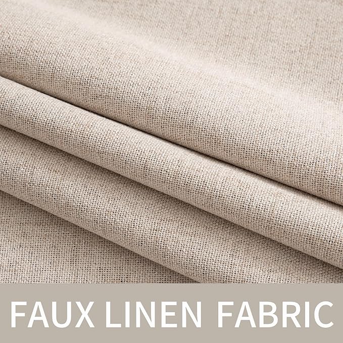 MIULEE Linen Textured Curtains for Bedroom Solid 100% Blackout Thermal Insulated Natural Beige Grommet Room Darkening Curtains & Drapes Luxury Decor for Living Room Nursery 52 x 45 Inch (2 Panels)