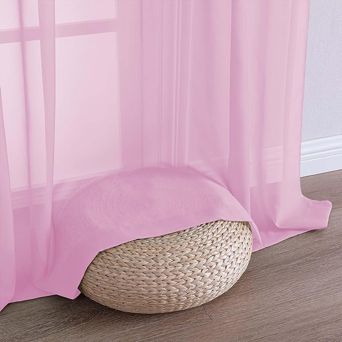 OWENIE Sheer Curtains 84 Inches Long 2 Panels Set, Sheer Pink Curtains for Living Room Bedroom 59 Inch Extra Wide, Modern Voile Filmy Rod Pocket Drapes, 2 Pcs, Each 59 W x 84L, Pink
