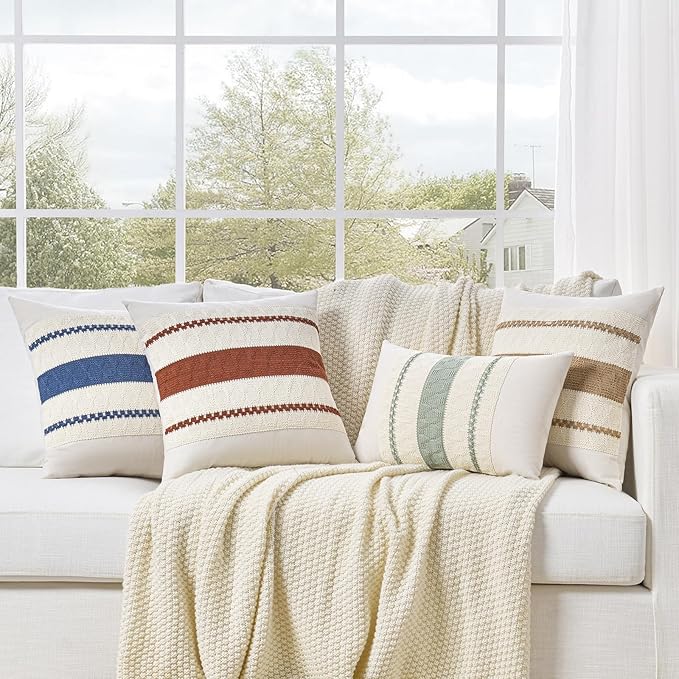 Fancy Homi Set of 1 Navy Blue Decorative Throw Pillow Covers 16x16 Inch for Couch Bed Sofa Living Room Office, Aesthetic Modern Organic Farmhouse Home Decor, Soft Cotton Woven Textured Cushion Case