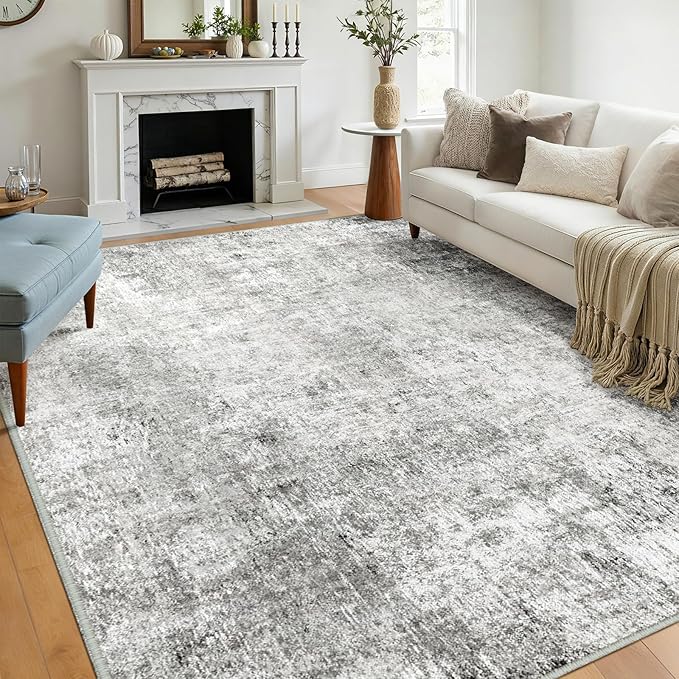 Washable Area Rugs 5'x8' Non-Slip Modern Abstract Soft for Living Room Entryway Bedroom Nursery, Print Pattern, Gray White Grey