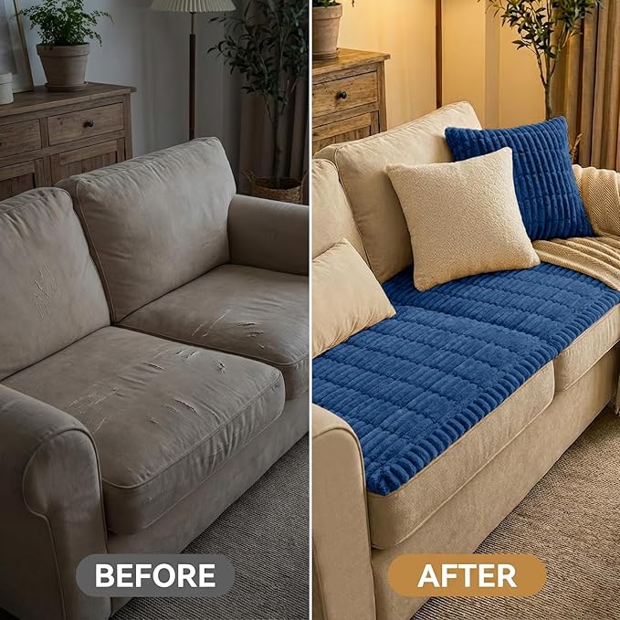 Smiry Couch Cover for Dogs Washable, Non Slip Fuzzy Pet Couch Covers for 3 Cushion Sofa Pet Friendly, Thick Soft Sofa Slipcovers Cushion Protector (Navy Blue, 27.6" x 47")