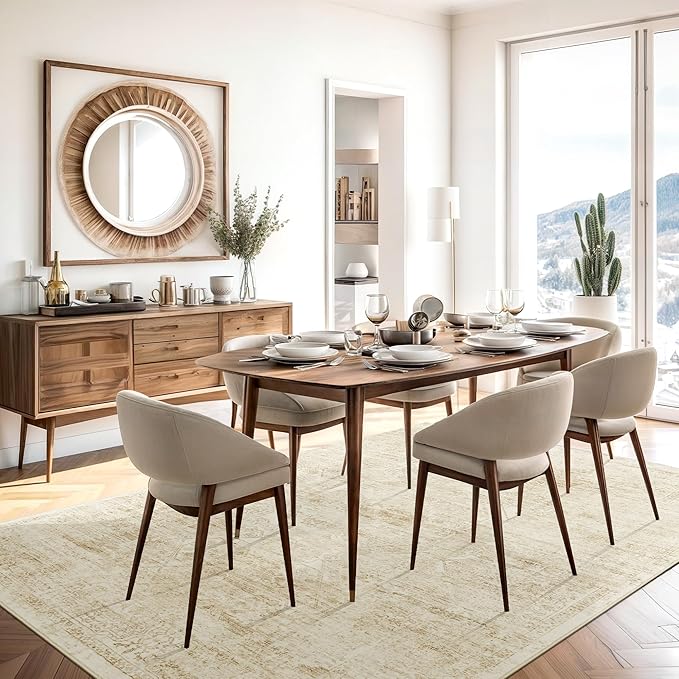 6x9 Area Rug for Living Room Floral Washable Non-Slip Modern Rugs for Bedroom Dinning Room Ultra-Thin Indoor Beige