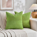 Fancy Homi Set of 2 Lime Green Decorative Throw Pillow Covers 20x20 Inch for Living Room Couch Bed Sofa, Farmhouse Boho Home Decor, Soft Cross Corduroy Patchwork Accent Square Cushion Case 50x50 cm