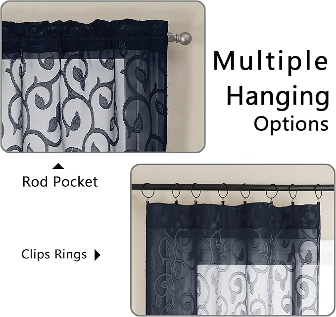 OWENIE Furman Sheer Curtains 63 inch Length for Bedroom Living Room 2 Panels Set, Light Filtering Solid Curtains & Drapes with Geometric Jacquard Clip, Soft Airy Rod Pocket Voile Curtain, 40Wx63L inch