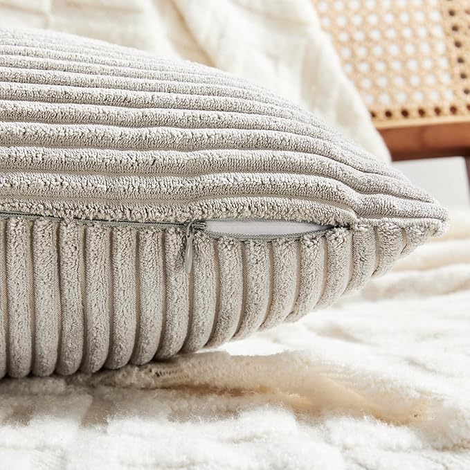Fancy Homi 2 Packs Neutral Grey Samll Decorative Throw Pillow Covers 12x12 Inch with for Couch Bed Sofa, Rustic Farmhouse Boho Home Decor, Soft Corss Patchwork Corduroy Square Cushion Case 30x30 cm