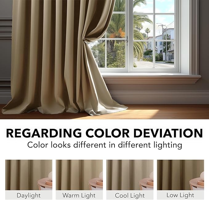 Deconovo Blackout Curtains, Thermal Insulated, W42 x L45 2 Panels, Back Tab, Machine Washable, Room-Darkening Drapes for Bedroom/Living Room Khaki