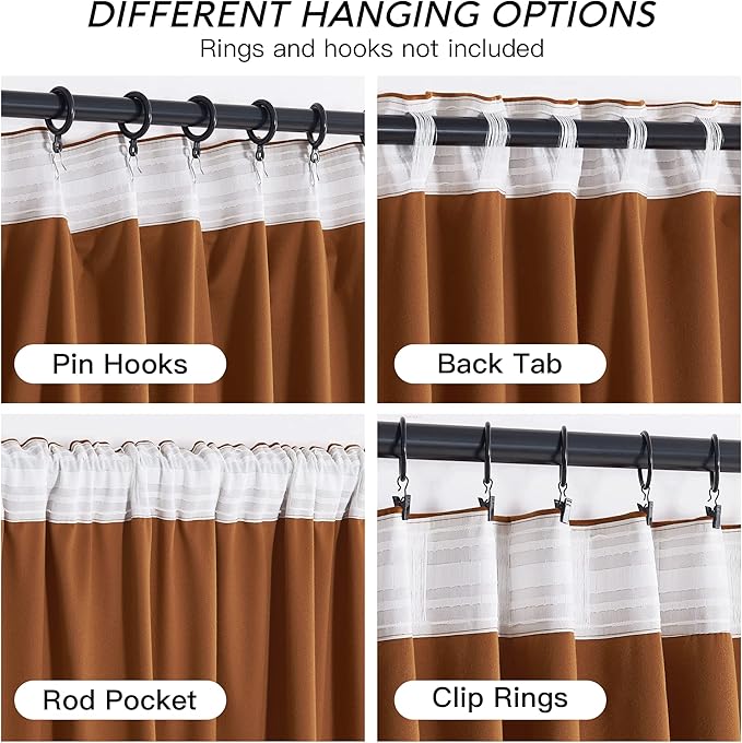 RYB HOME Velvet Blackout Curtains - Back Tab Plush Privacy Blackout Energy Efficient Window Treatment Retro Luxury Decoration for Living Room Cottage, W52 x L90, Golden Oak, 2 Pieces