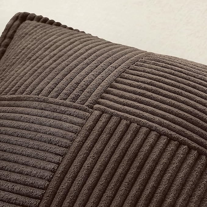 MIULEE Decorative Throw Pillow Covers for Couch Bed Livingroom 20x20 Inch Set of 2 Dark Brown Boho Accent Throw Pllows Broadside Striped Patchwork Soft Corduroy Pillowcases