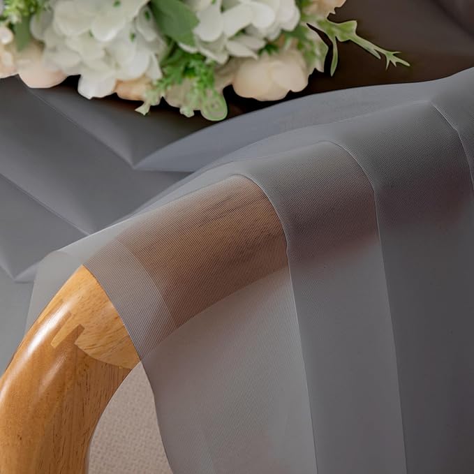 Aiyufeng 2 Piece Grey Short Sheer Curtains 45 Inch Length, Light Filtering Kitchen Curtain for Bedrrom/Living Room/Kitchen Window, Voile Top Dual Rod Pocket, 2 x 40 W x 45" L