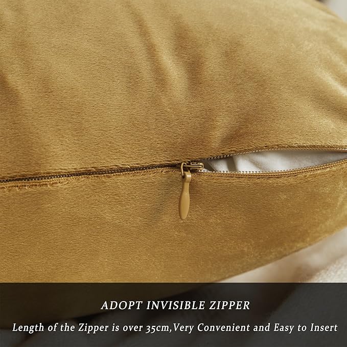 GIGIZAZA Golden Throw Pillow Covers 20x20 Decorative Velvet Cushion Covers Pack of 2 Pillowcase for Sofa