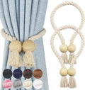 2 Pack Magnetic Curtain Tiebacks Cotton Hand Woven Tie Back Decorative Rope Holdbacks for Curtains Draperies No Tools Required, Beige