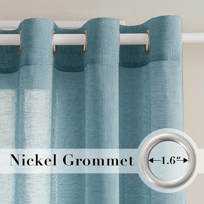H.VERSAILTEX Linen Curtains Nickel Grommet Natural Linen Semi-Sheer Curtains 2 Panels Privacy Added Premium Soft Rich Material Drapes for Bedroom/Living Room - 52x54 - Inch - Turquoise